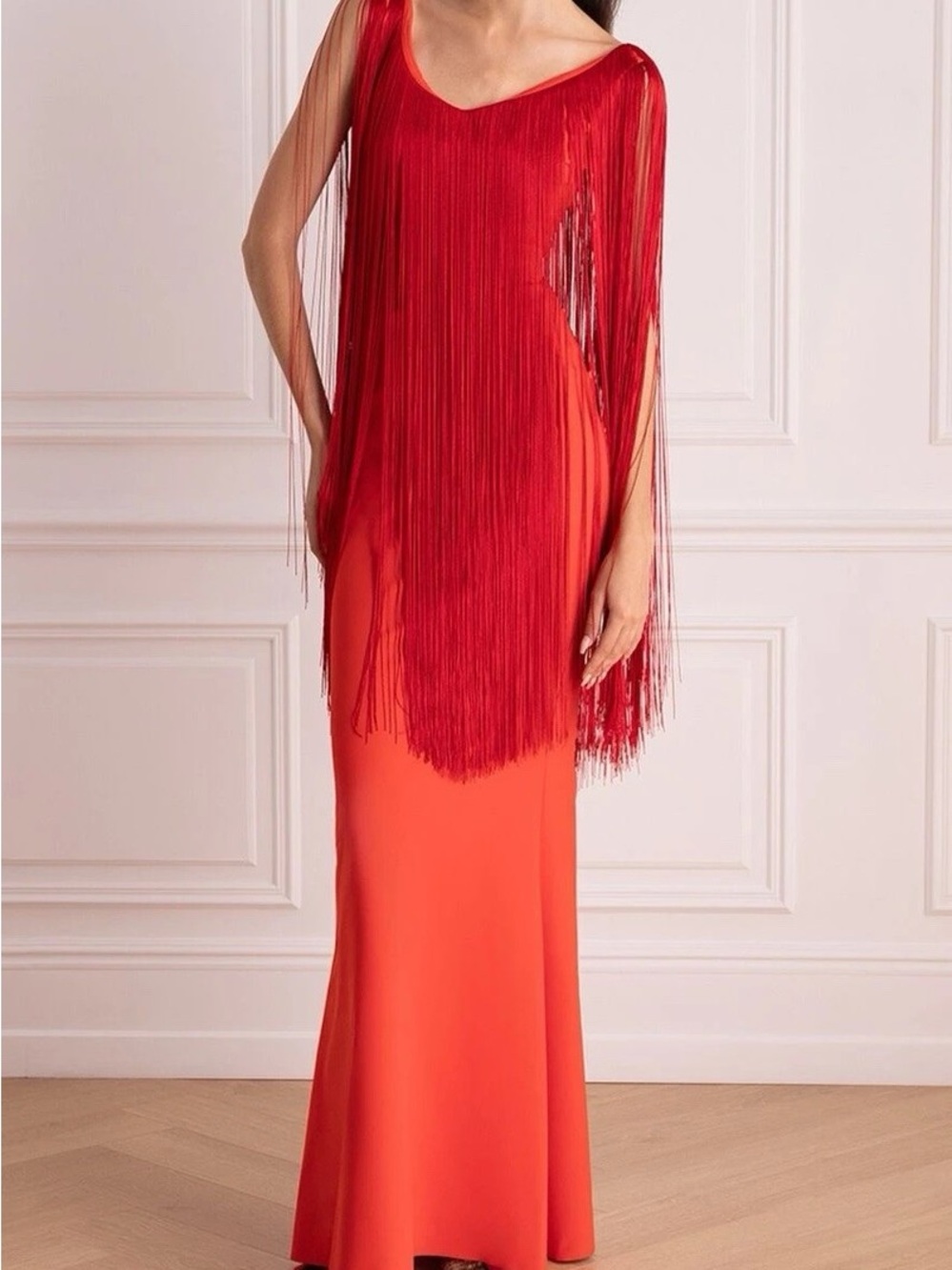 Chiara Boni Red Fringe Maxi Dress